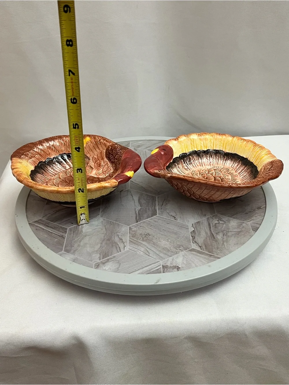 Set of 2 Vintage Turkey Shaped Ceramic Bowls Thanksgiving Fall Serving Dishes